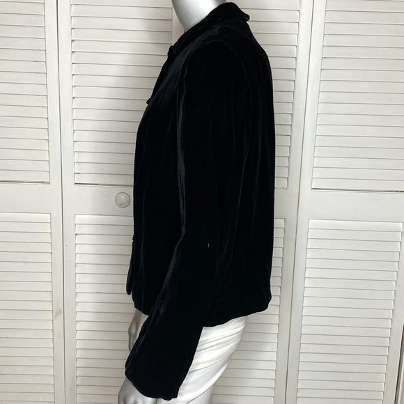 Vintage 40s Goldies Black Velvet Peter Pan Collar Blazer Jacket Round Buttons L - Picture 6 of 8